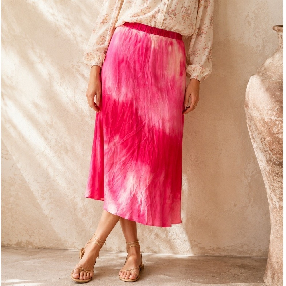 Drew Pink Tie Dye Midi Skirt Womens XS Elastic Waist Fuchsia Fairy Cottagecore